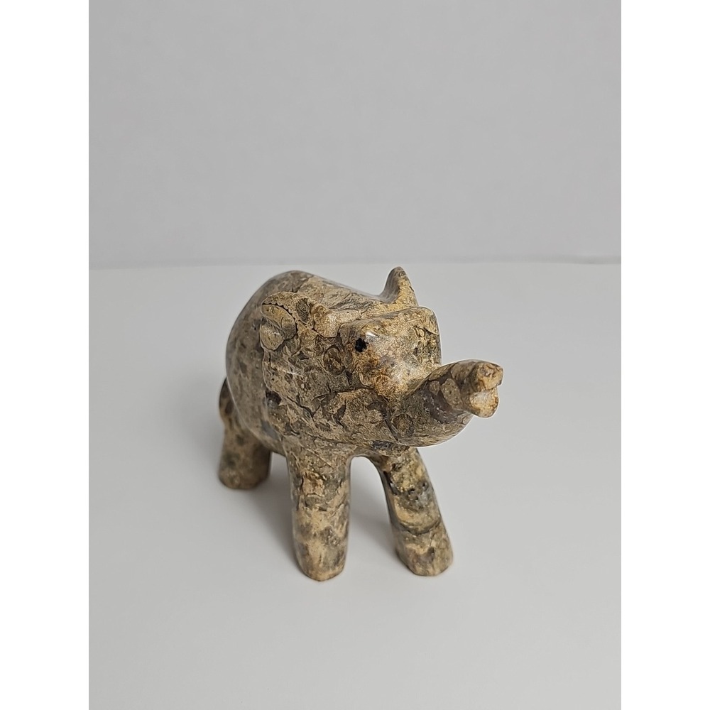 Small Hand Carved  Stone Elephant Figurine Beige Natural Stone Decorative Statue